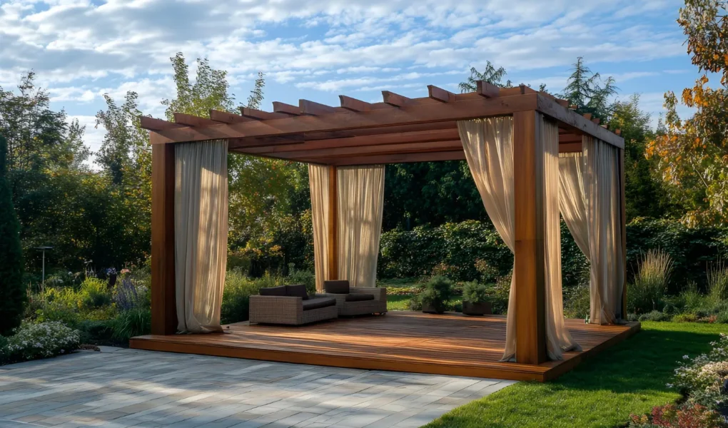 Ścieżka do altany ogrodowej z płyt brukowych