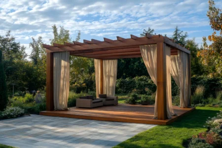 Ścieżka do altany ogrodowej z płyt brukowych