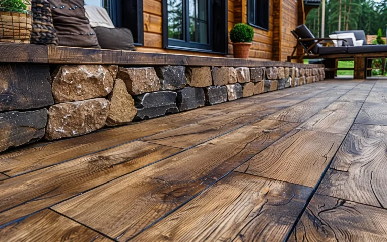 Połączenie kostki brukowej z drewnem w ogrodzie